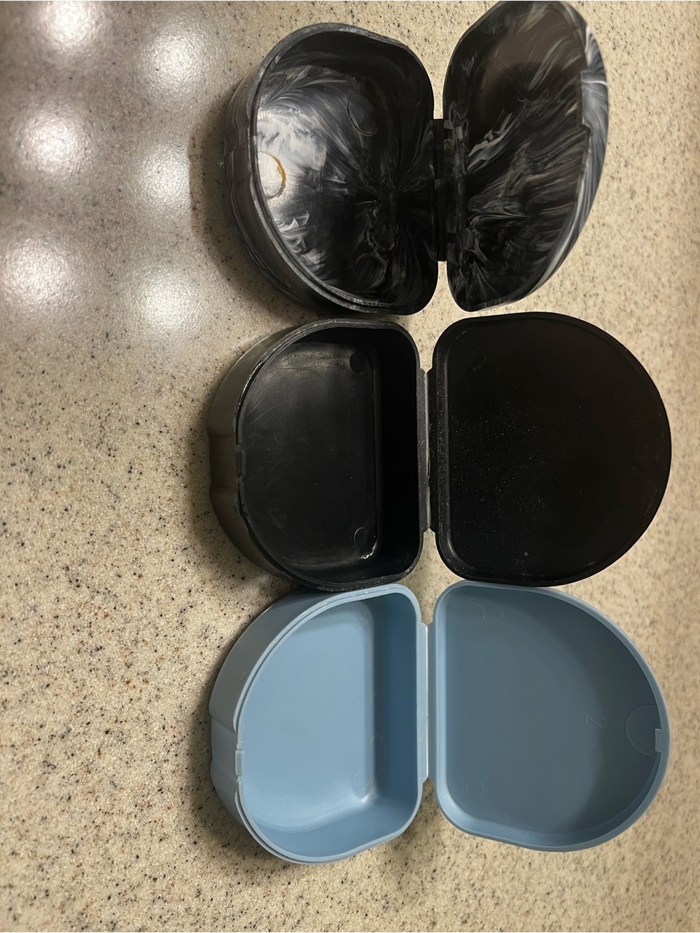 Set of 3 Dental Retainer Cases - Marble, Black, Light Blue